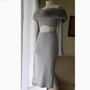 Faux fur cropped skirt set